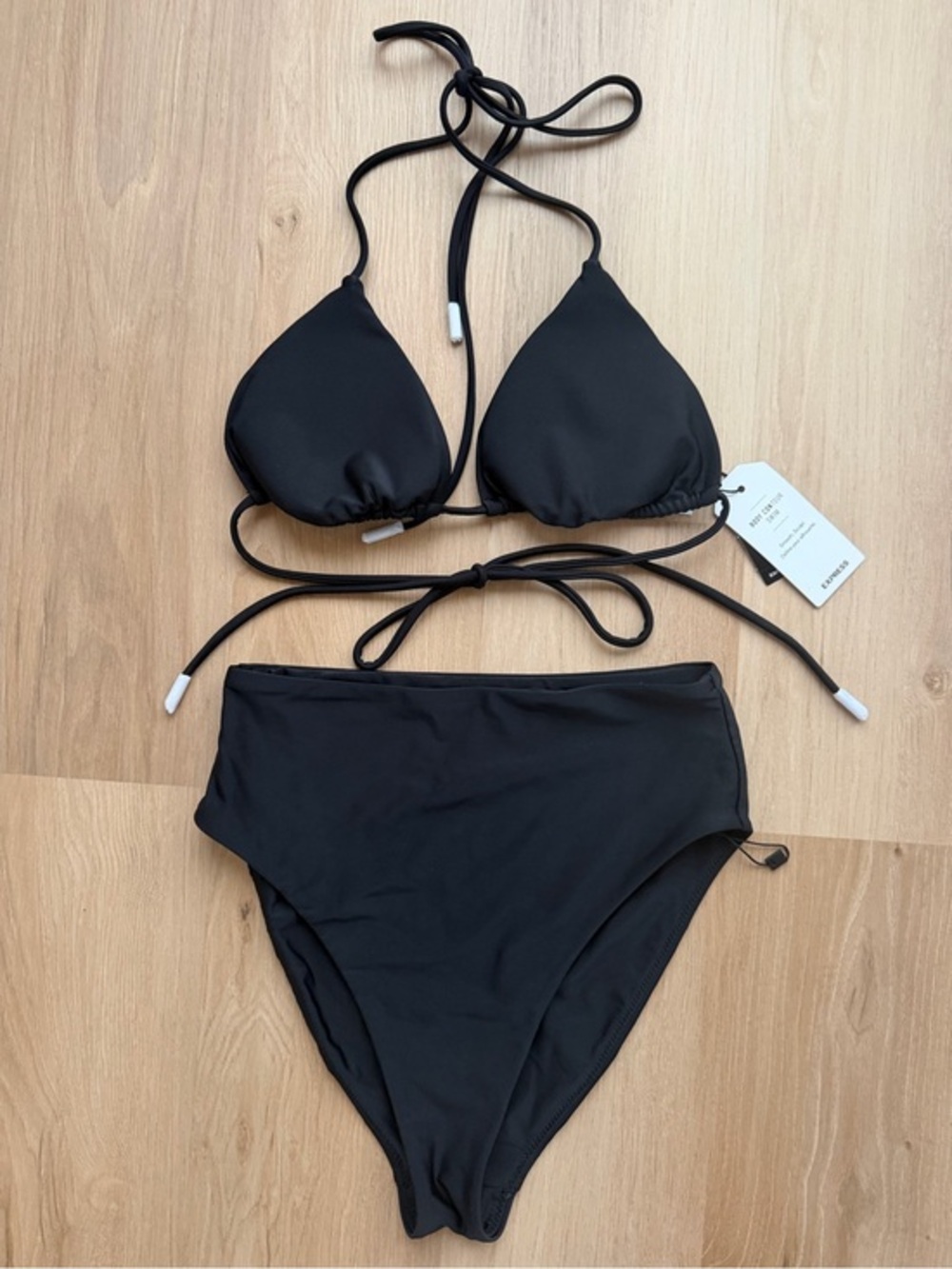 Express Body Contour Swim Black Bikini Set Triangle Top M High Waisted Bottoms S